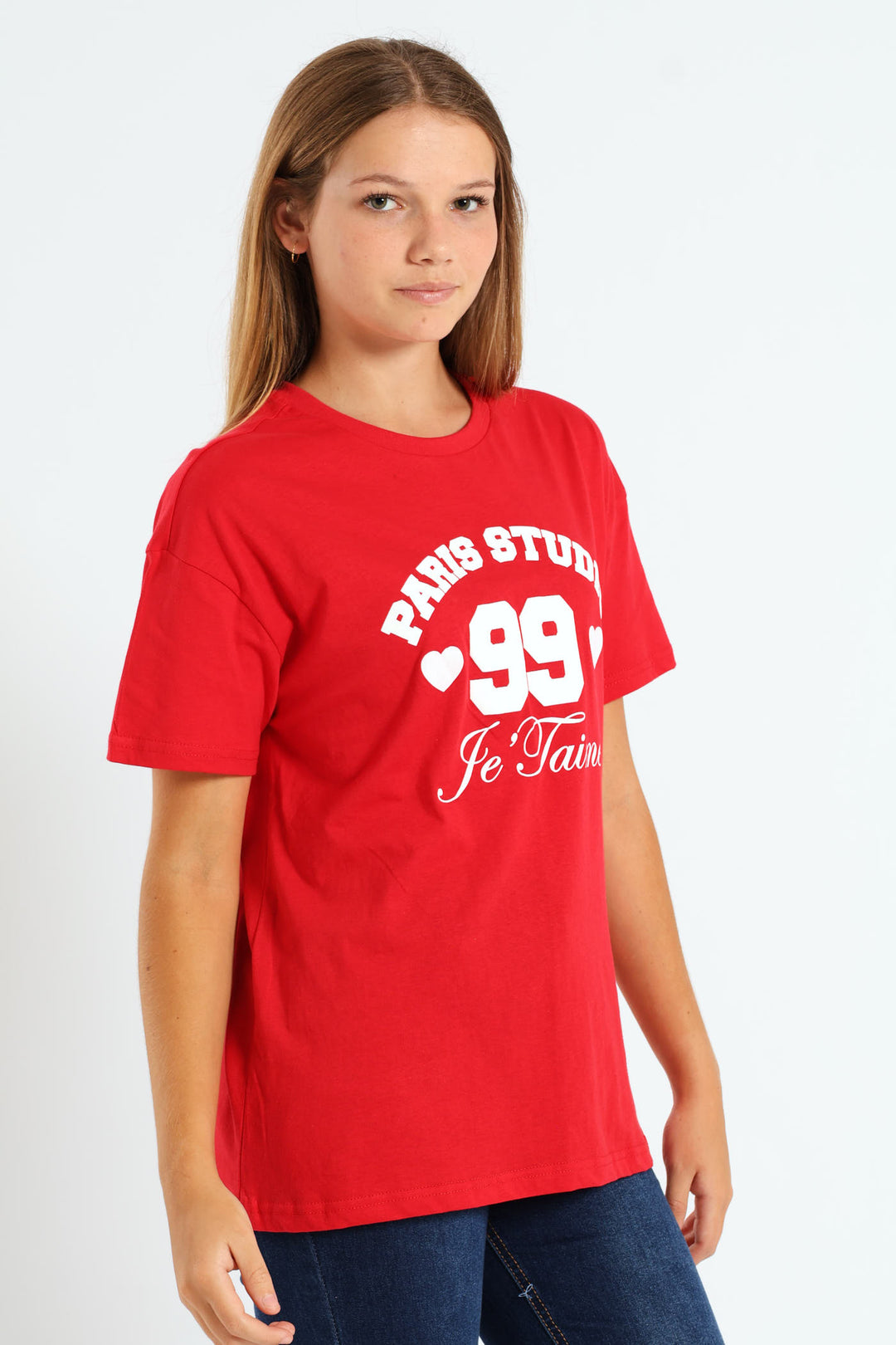 Girls Je T'Aime Oversized Tee - Red