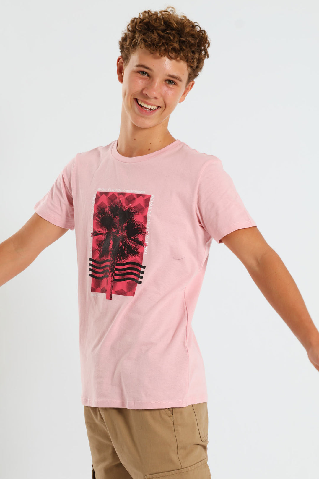 Boys Palm Tree Print Tee - Pink