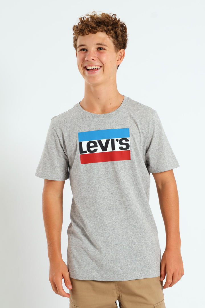 Boys Chest Block Print Tee - Grey