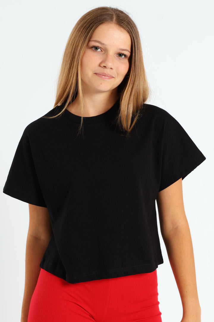 Girls Plain Knit Tee - Black