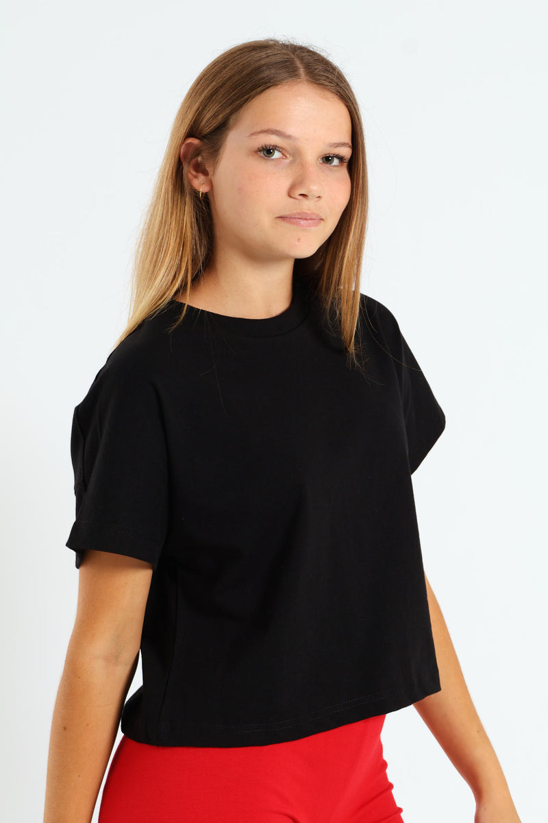Girls Plain Knit Tee - Black