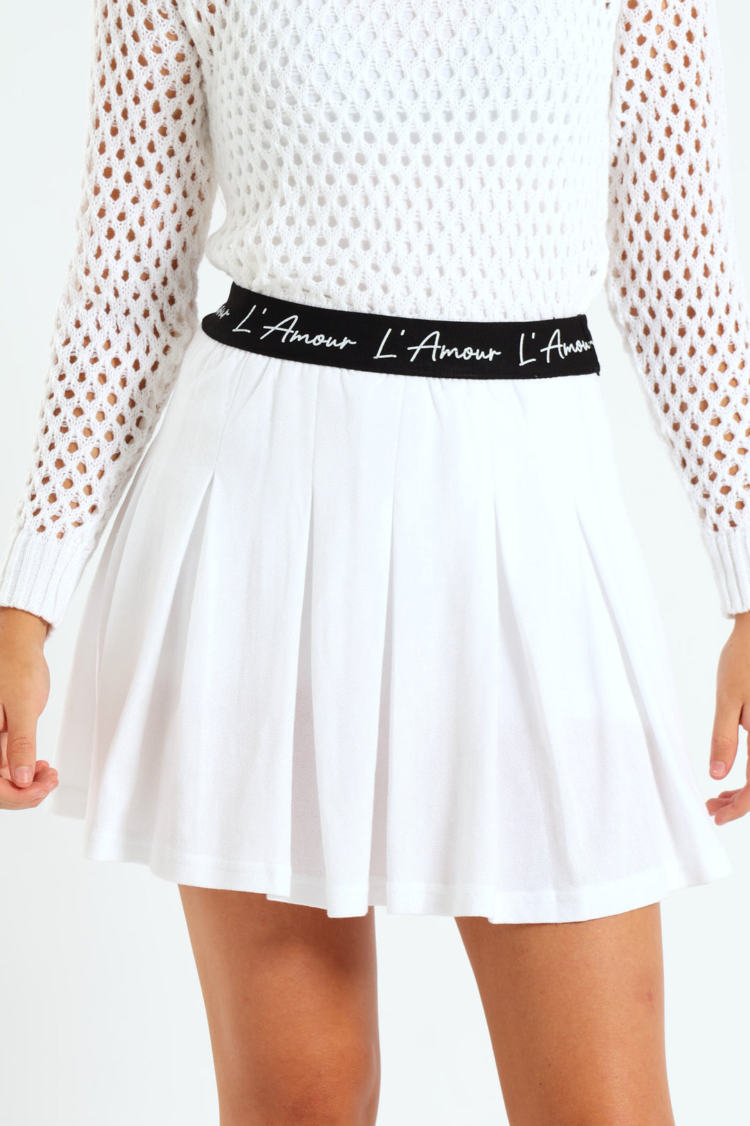 Girls Expo Elastic Pleated Skirt - White