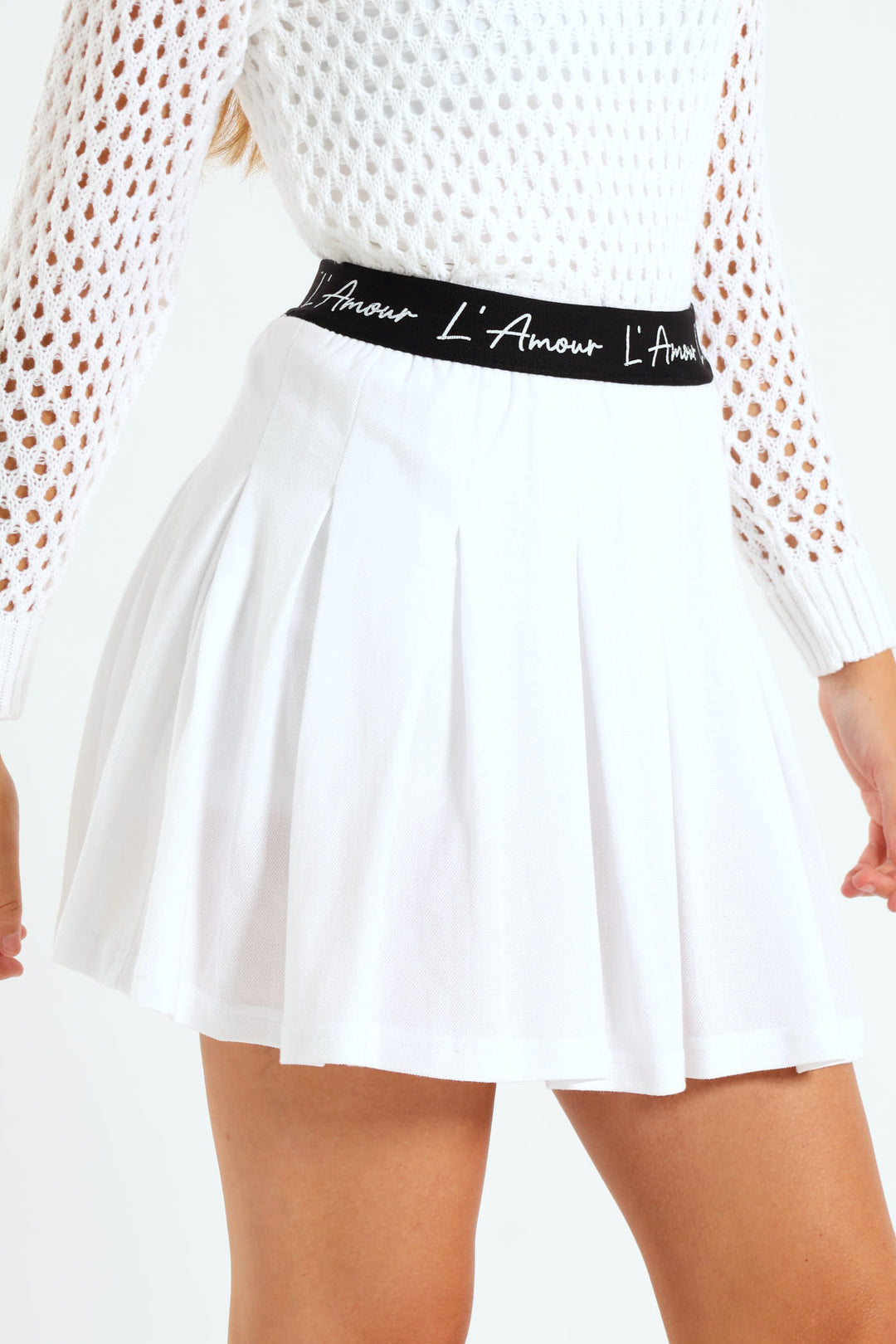 Girls Expo Elastic Pleated Skirt - White