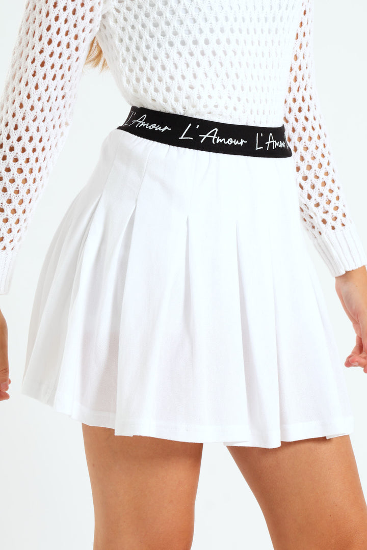 Girls Expo Elastic Pleated Skirt - White