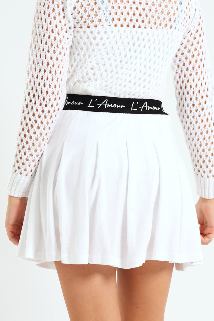Girls Expo Elastic Pleated Skirt - White