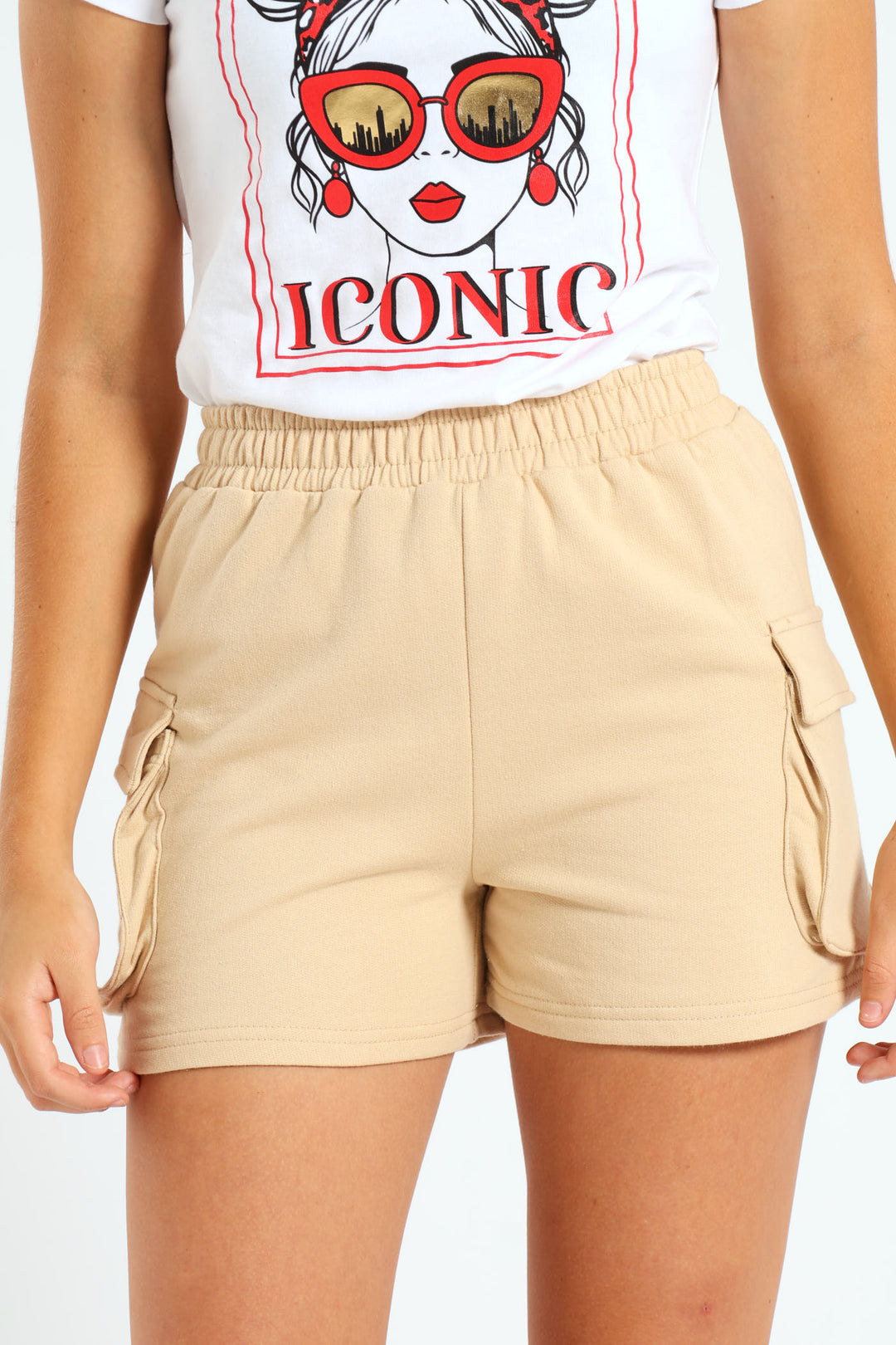 Girls Cargo Fleece Shorts - Stone