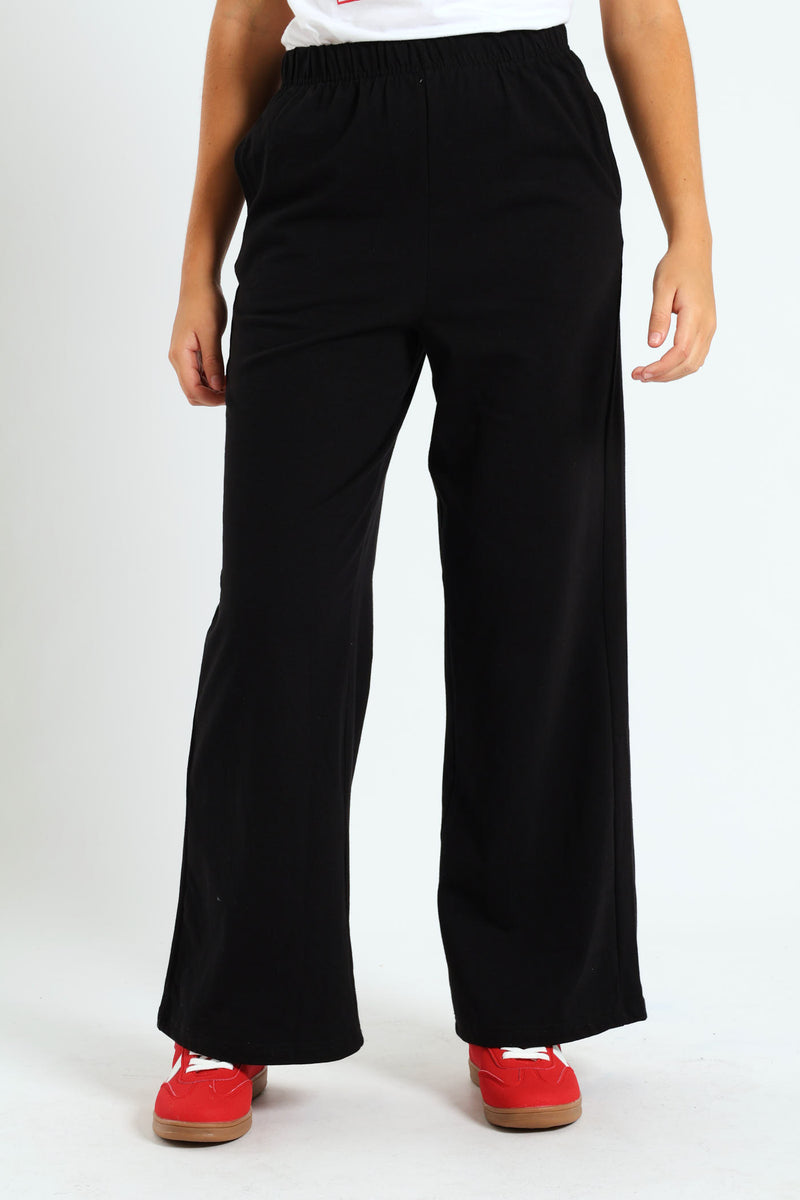 Girls Wide Leg Knit Track Pants - Black