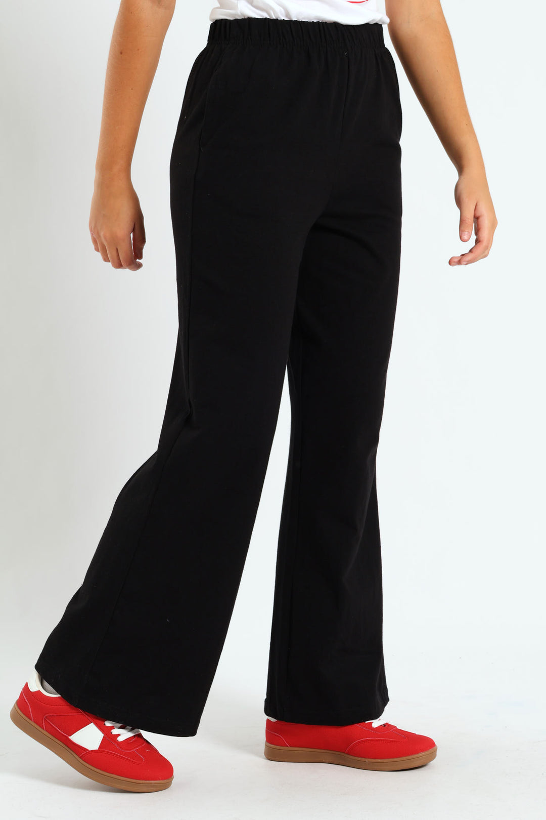 Girls Wide Leg Knit Track Pants - Black