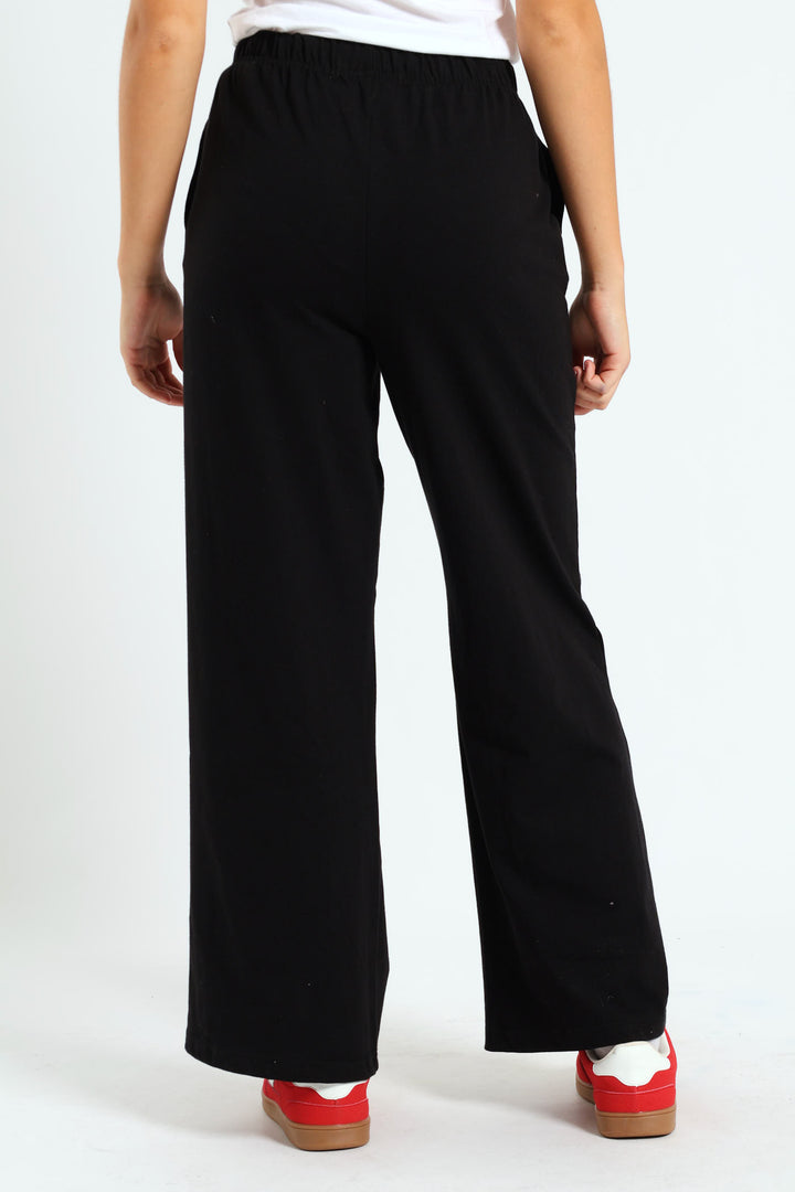 Girls Wide Leg Knit Track Pants - Black