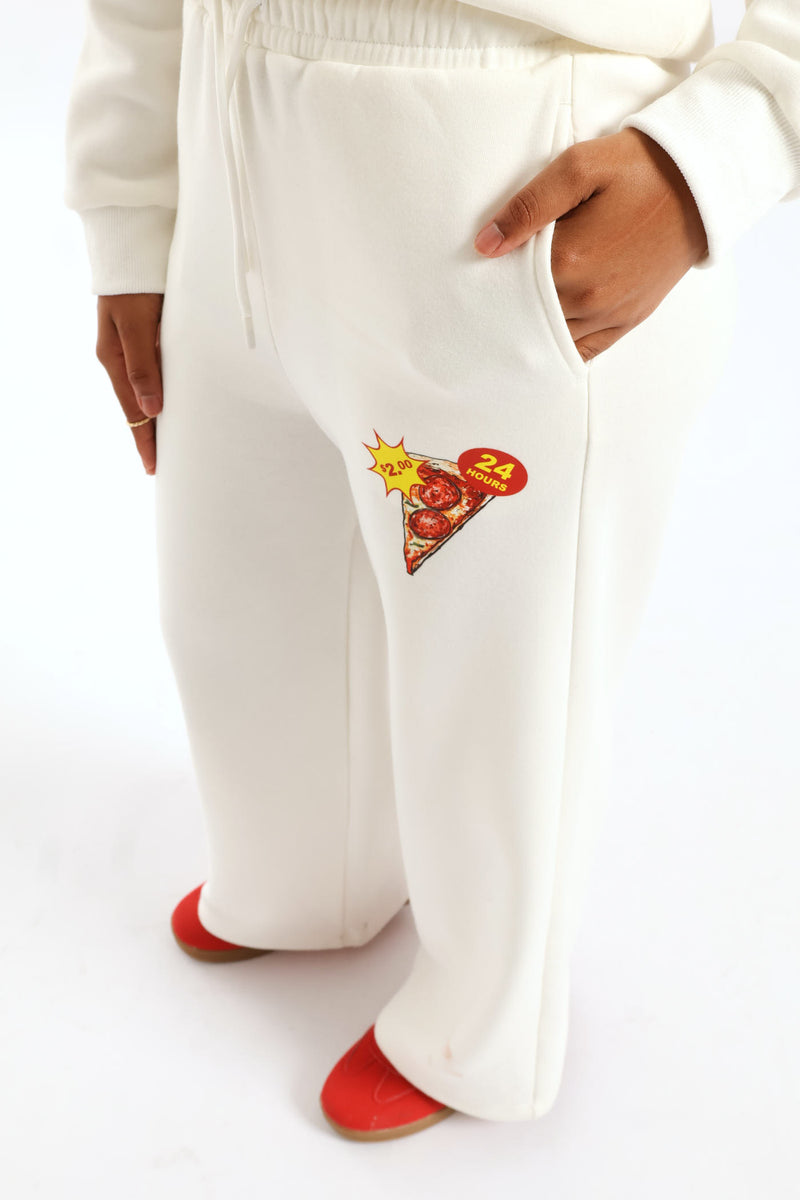 Girls Pizza Slice Widelg Trackpant - Cream