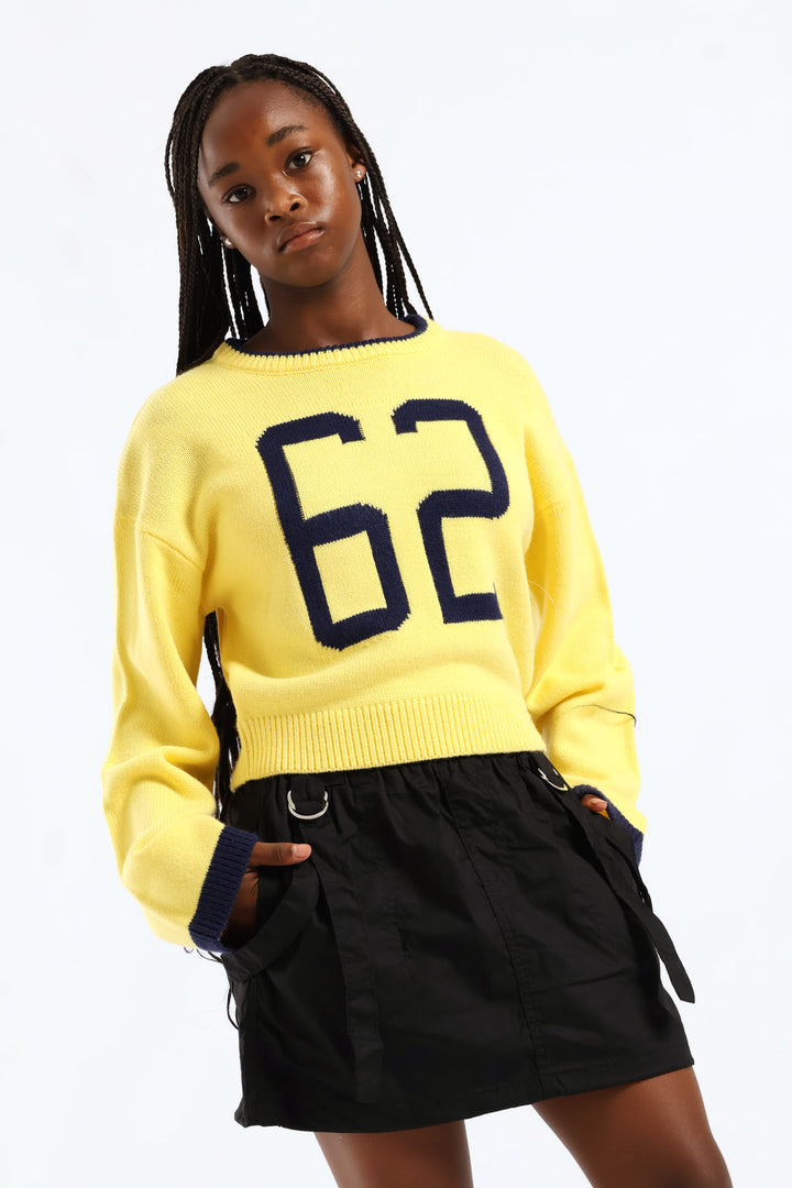 Girls 62 Crew Neck Pullover - Navy/Yellow