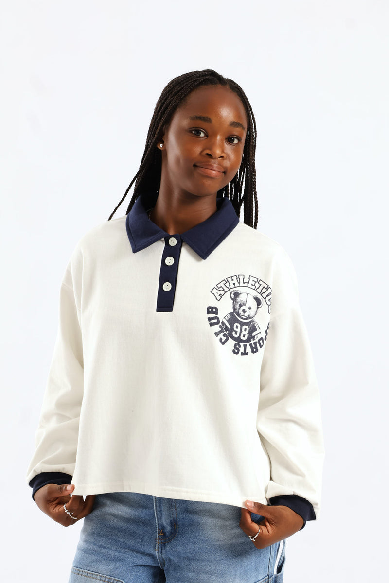Girls College Contrast Pullover - Cream/Navy