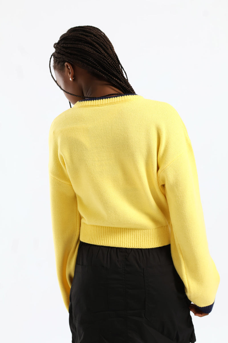 Girls 62 Crew Neck Pullover - Navy/Yellow