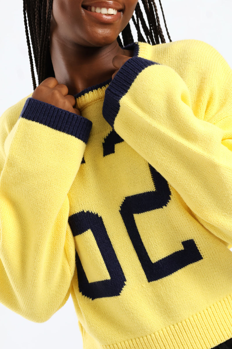 Girls 62 Crew Neck Pullover - Navy/Yellow