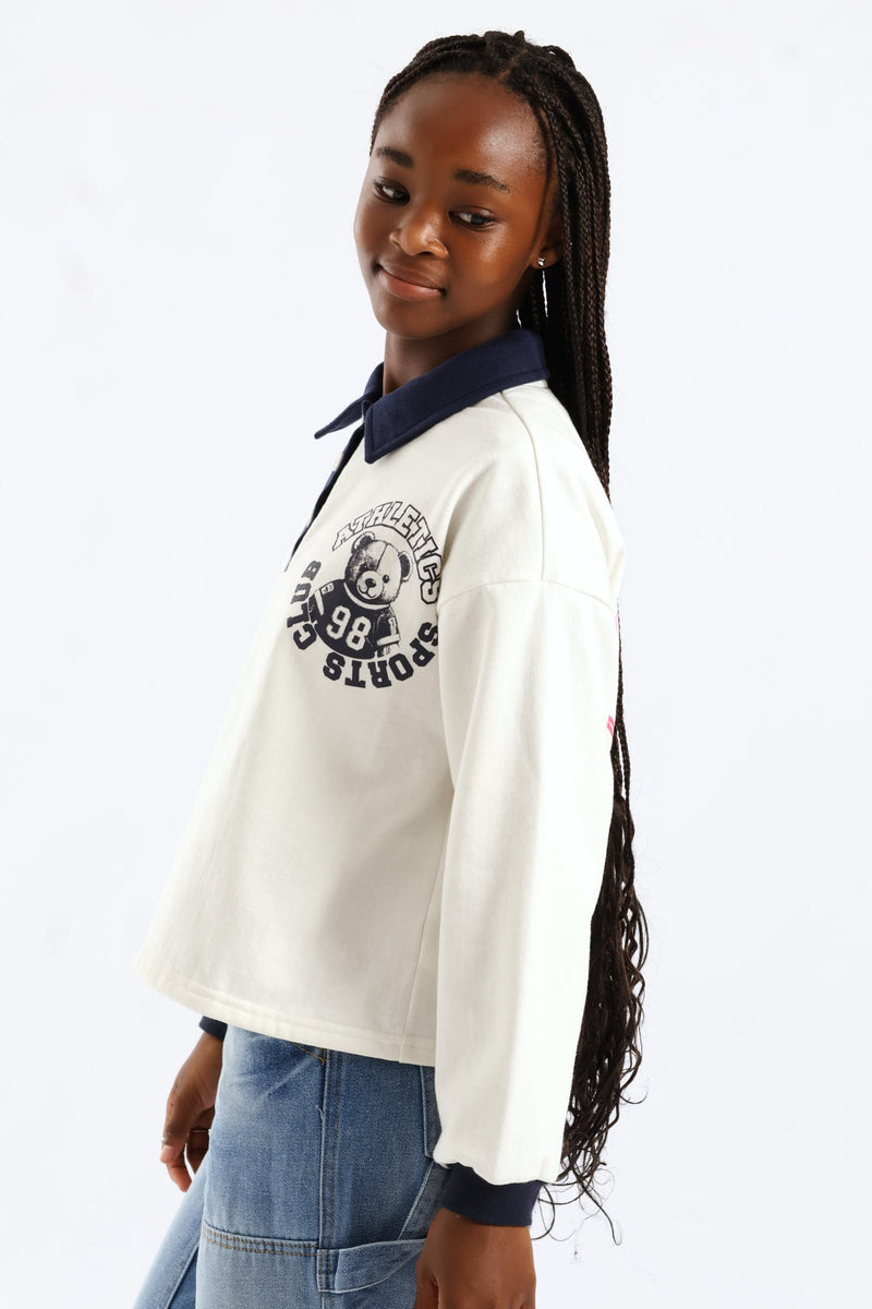 Girls College Contrast Pullover - Cream/Navy