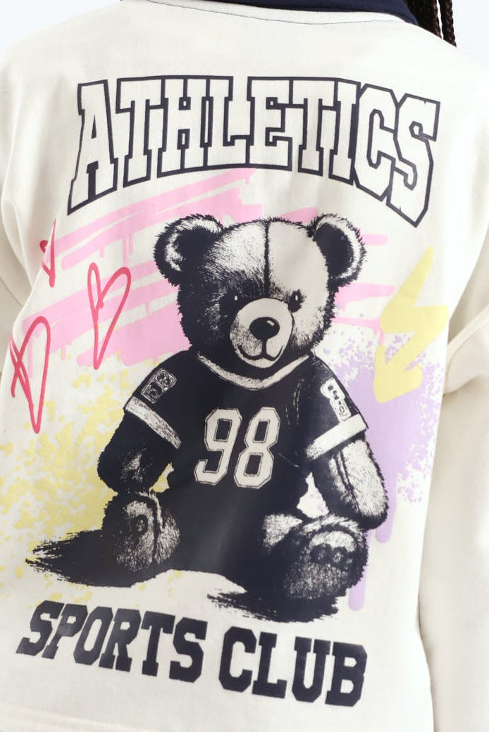 Girls College Contrast Pullover - Cream/Navy