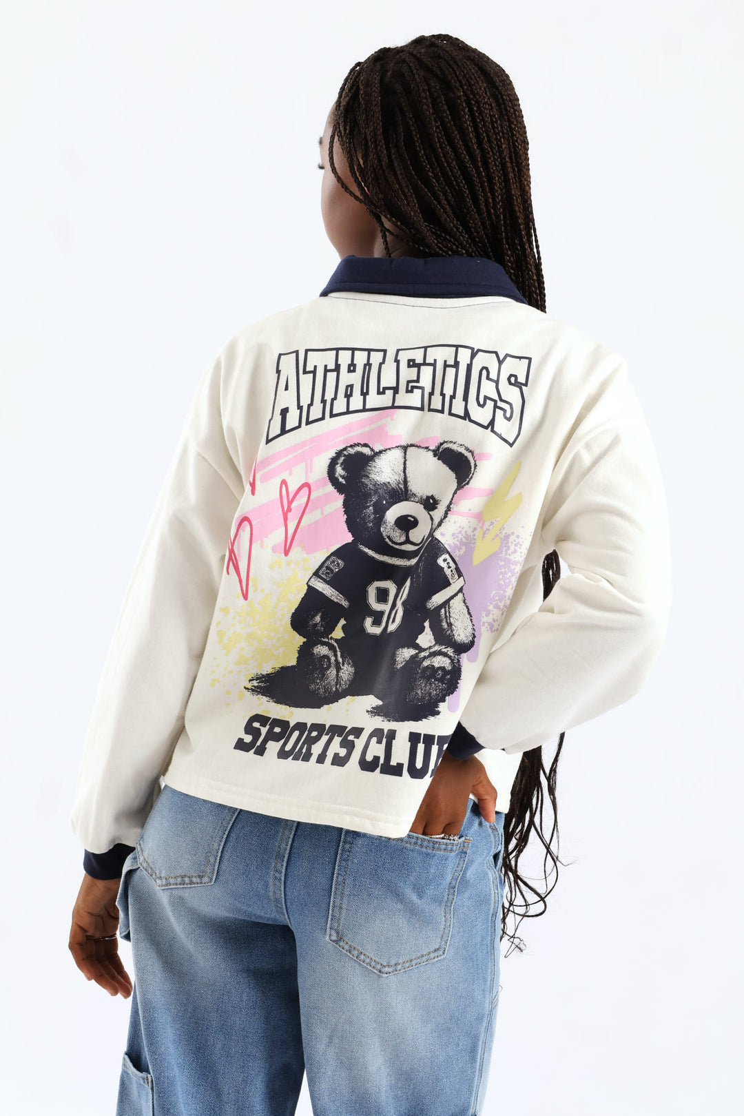 Girls College Contrast Pullover - Cream/Navy