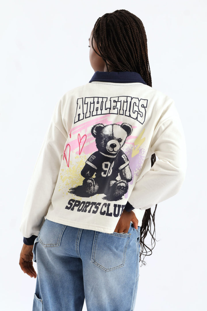 Girls College Contrast Pullover - Cream/Navy