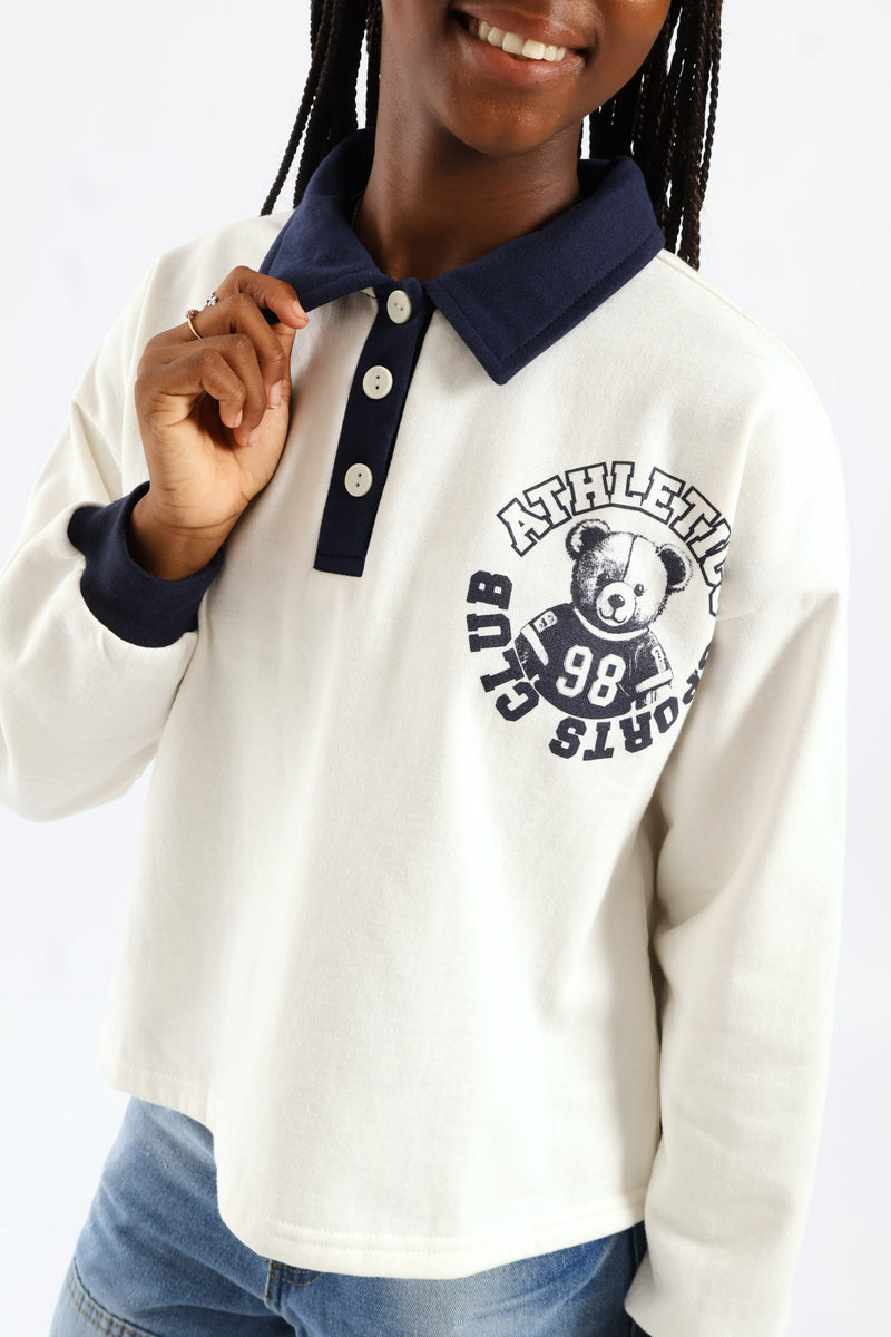 Girls College Contrast Pullover - Cream/Navy