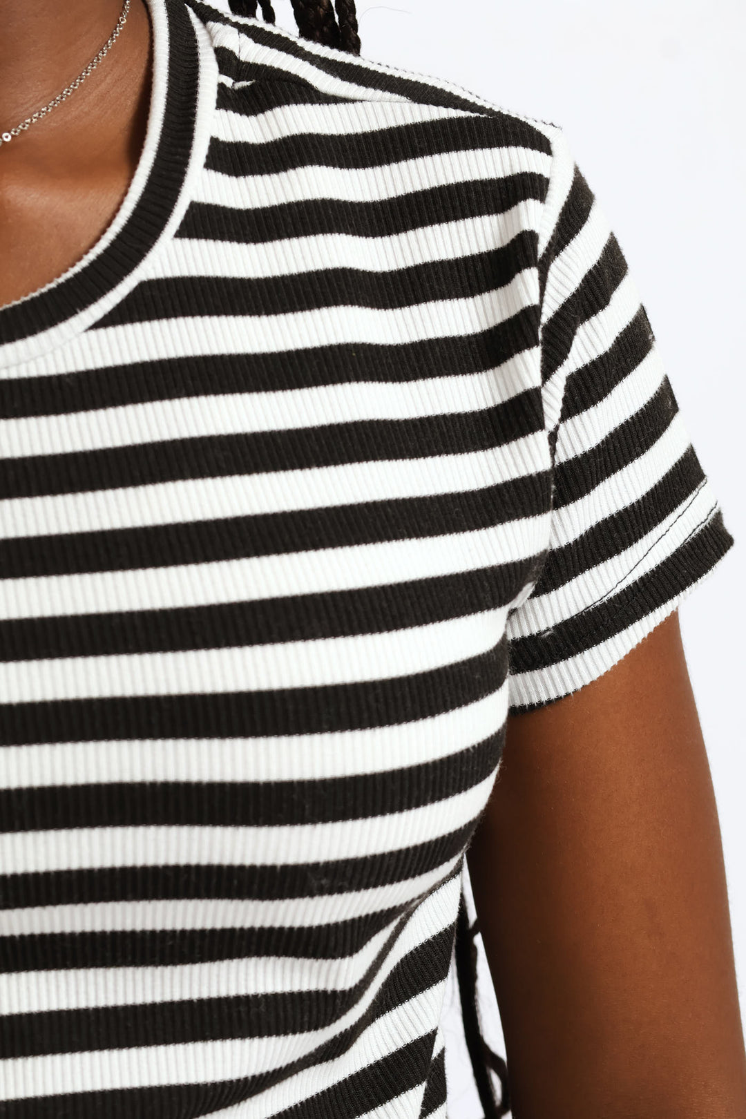 Girls Cotton Lycra Stripe Basic Tee - Black/Cream