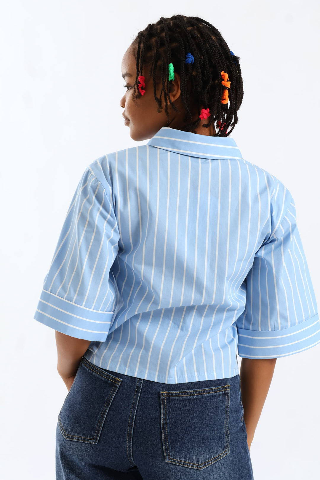 Girls 3/4 Sleeve Boxy Shirt - White/Blue