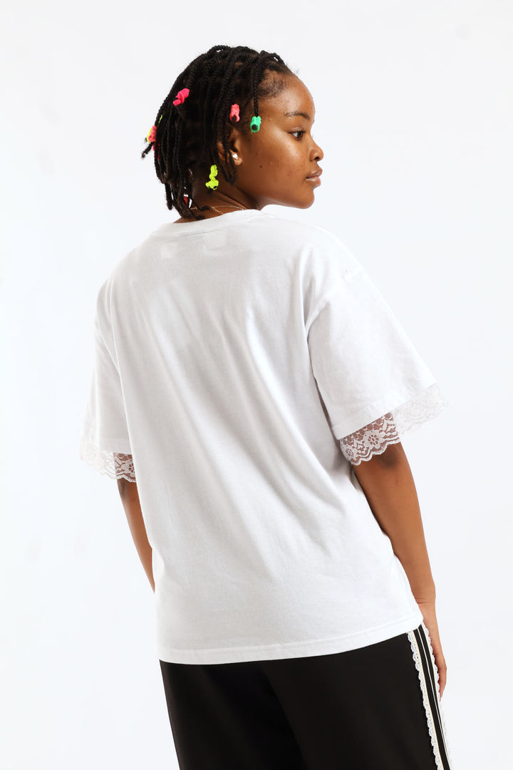 Girls Lace Trim Boxy Tee - White