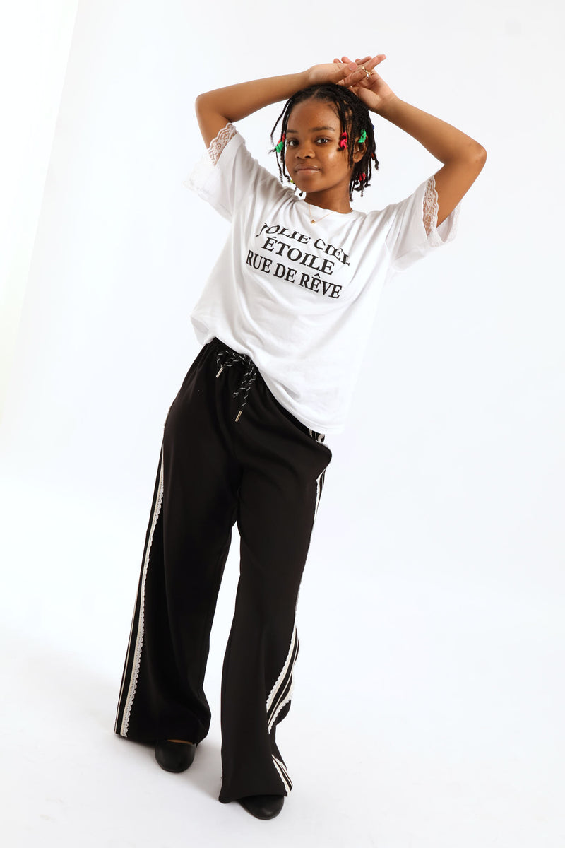 Girls Dside Tape Drawcord Pants - Black