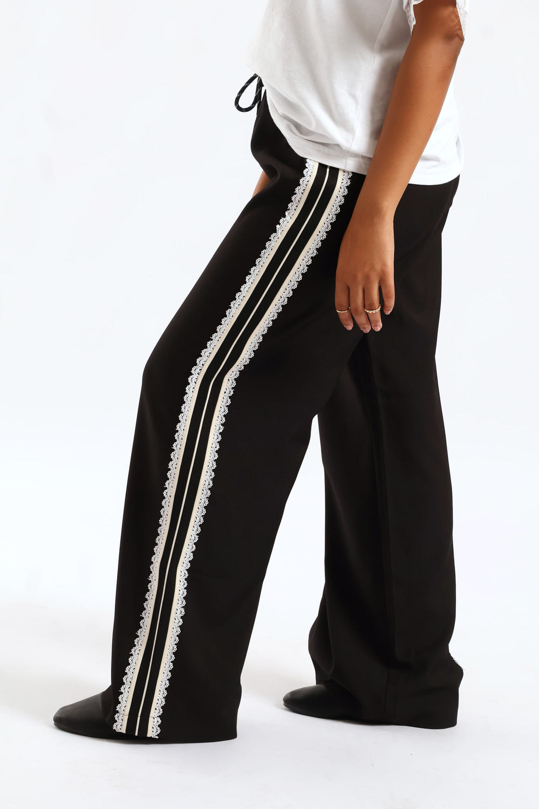 Girls Dside Tape Drawcord Pants - Black