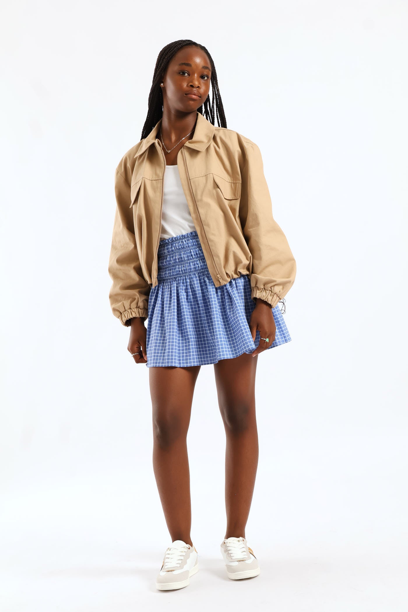 Girls Checked Shirred Flare Skirt - Cream/BlueGirls – Edgars