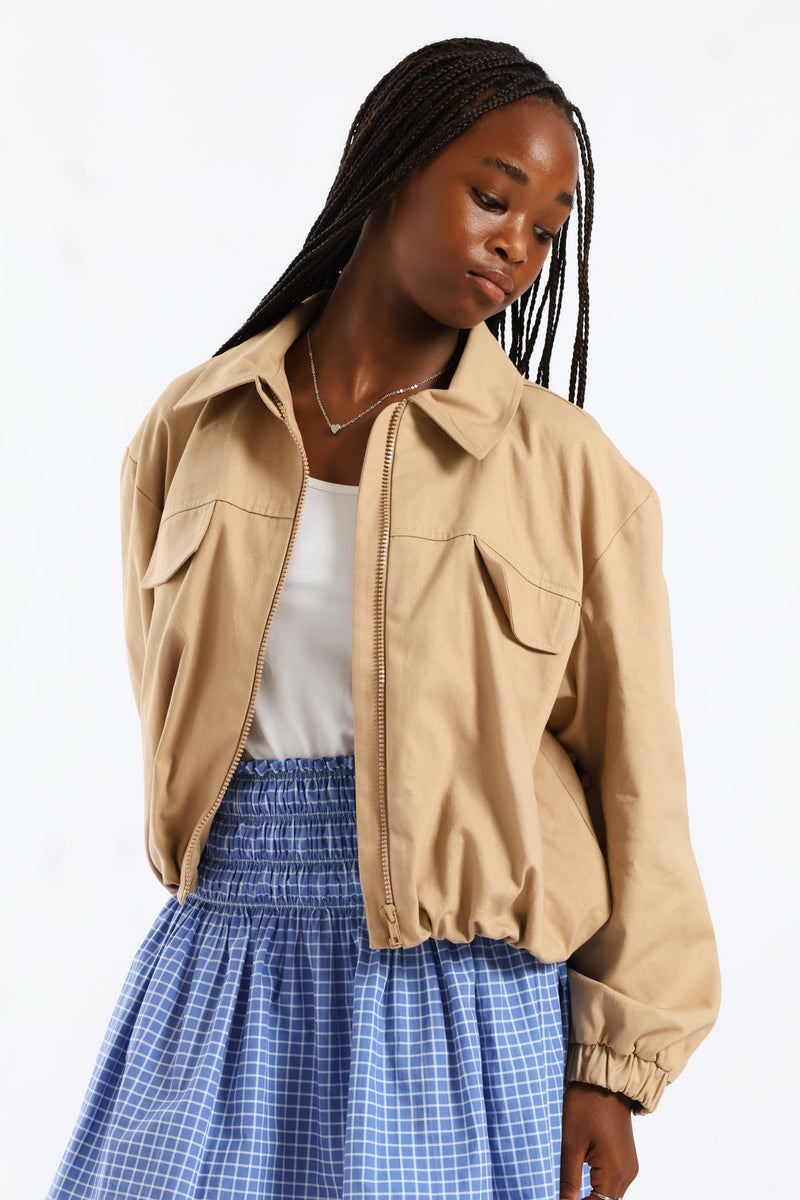Girls Bubble Twill Jacket - Tan