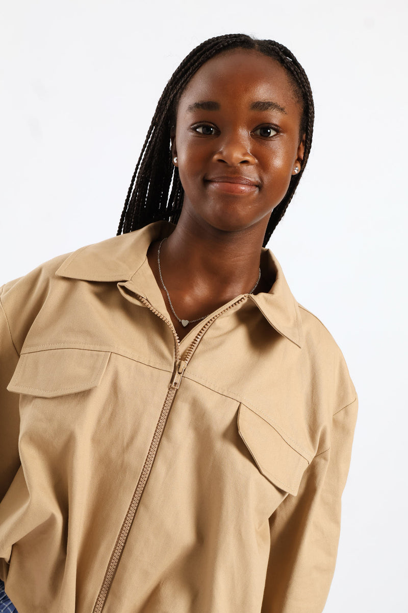 Girls Bubble Twill Jacket - Tan