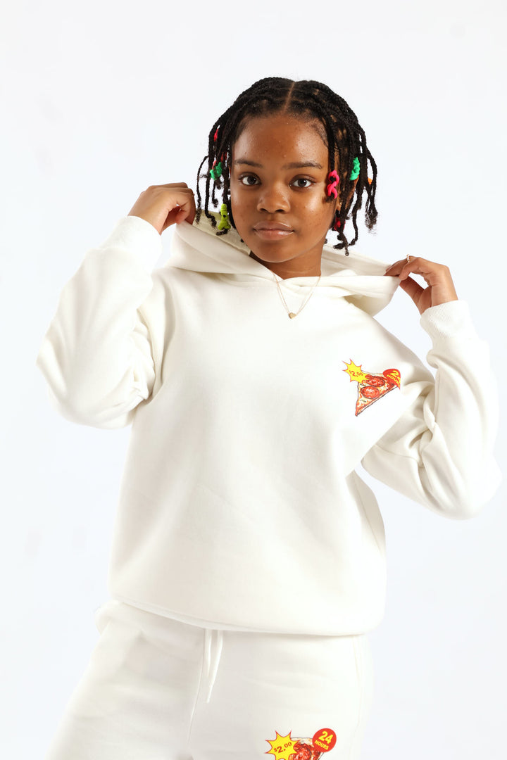 Girls Pizza Slice Oversized Pullover  - Cream
