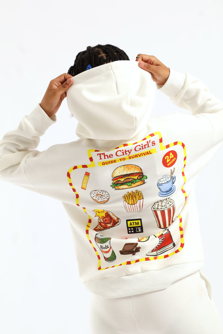 Girls Pizza Slice Oversized Pullover  - Cream