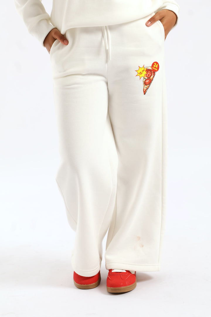 Girls Pizza Slice Widelg Trackpant - Cream