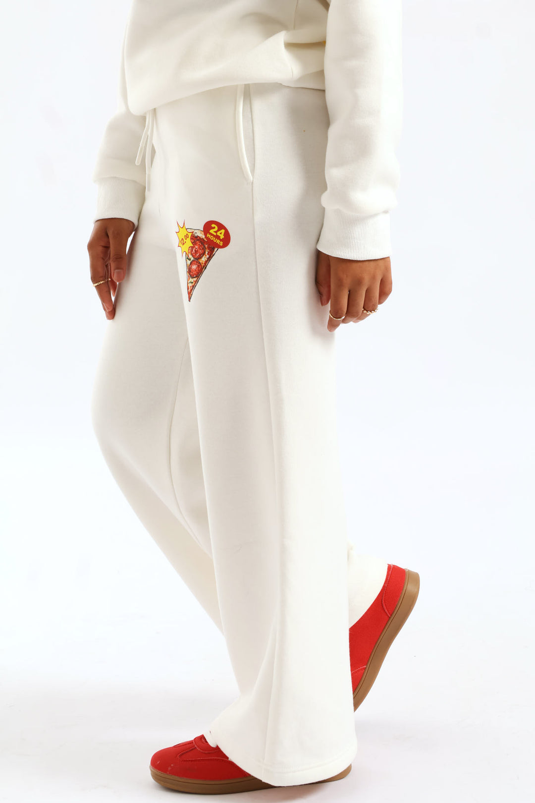 Girls Pizza Slice Widelg Trackpant - Cream