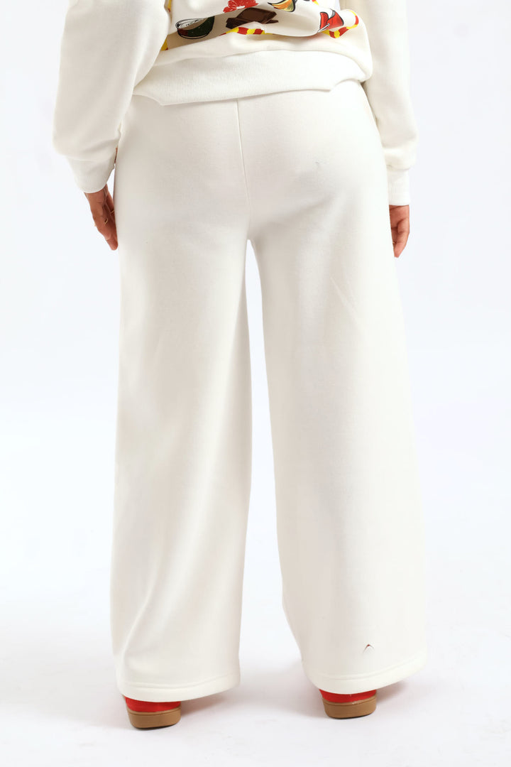 Girls Pizza Slice Widelg Trackpant - Cream