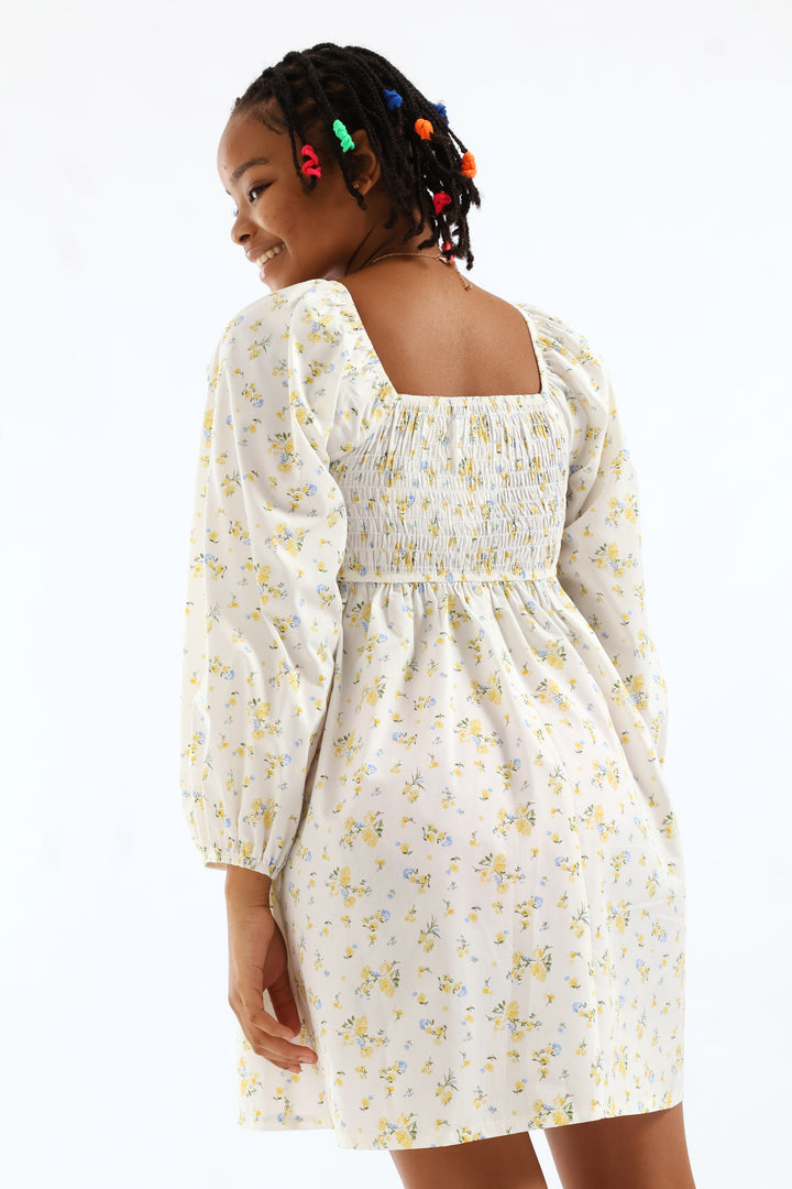 Girls Floral Ruched Bodice Babydoll Dress