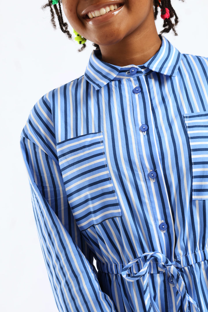 Girls Stripe Wide Leg Jumpsuit - White/Blue