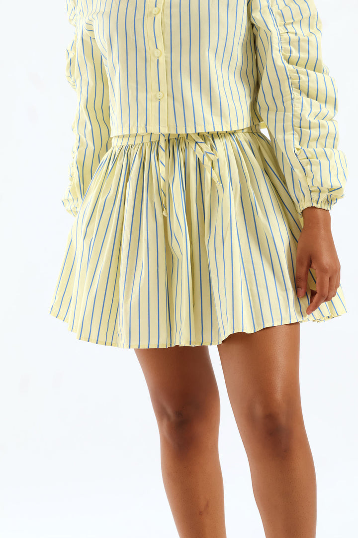 Girls Stripe Guaged Flare Skirt - Blue/Yellow