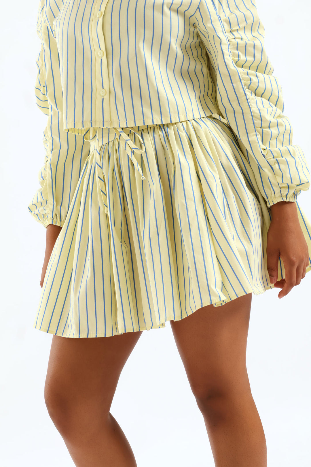 Girls Stripe Guaged Flare Skirt - Blue/Yellow