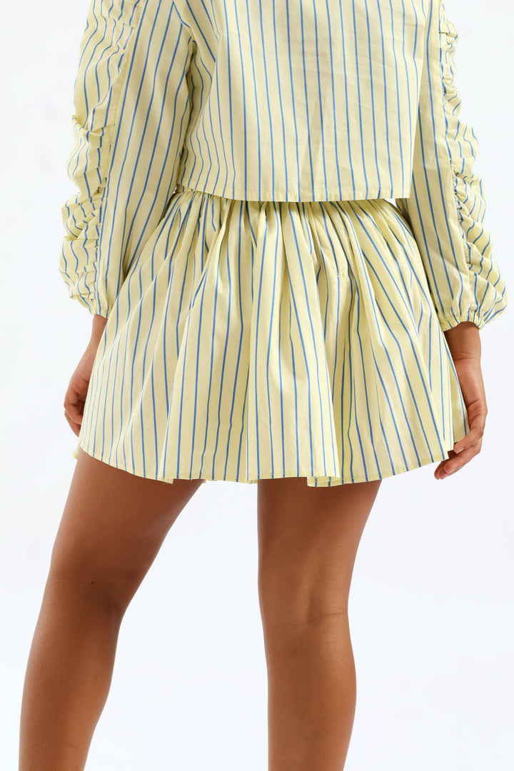 Girls Stripe Guaged Flare Skirt - Blue/Yellow