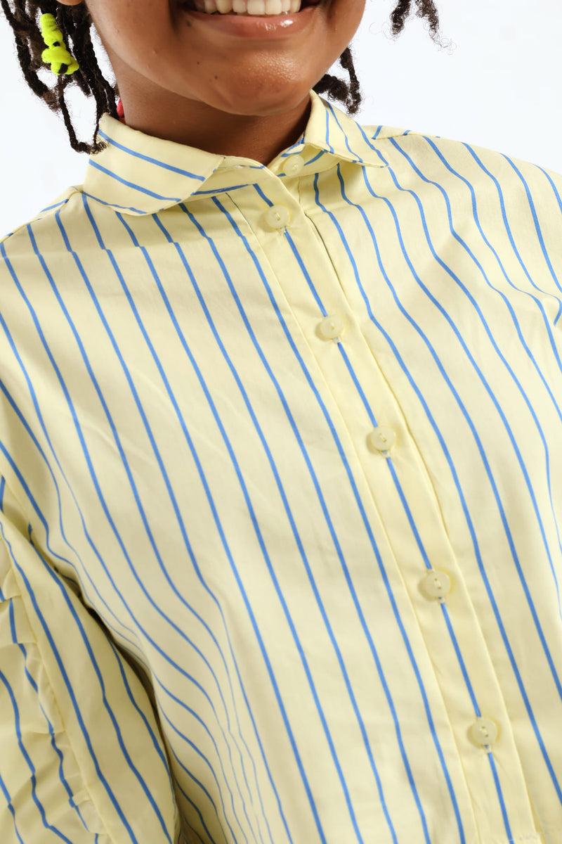 Girls Stripe Guaged Sleeve Woven Shirt - Blue/Yellow