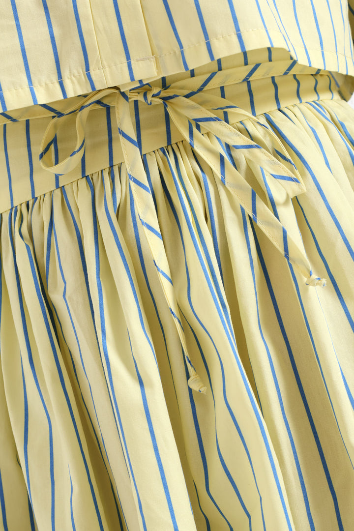 Girls Stripe Guaged Flare Skirt - Blue/Yellow
