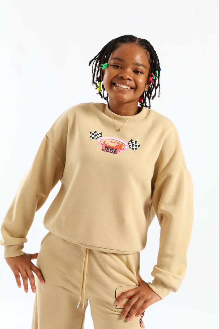 Girls Cars Graphic Over sized Sweatshirt - Stone
