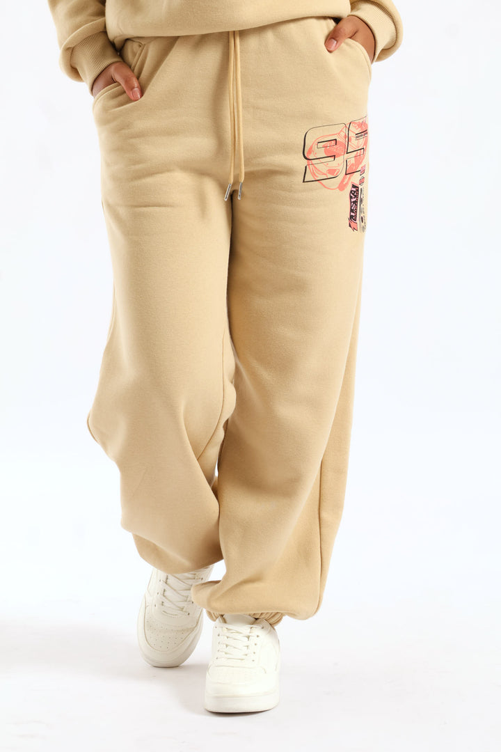 Girls Cars Graphic Baggy Joggers - Stone