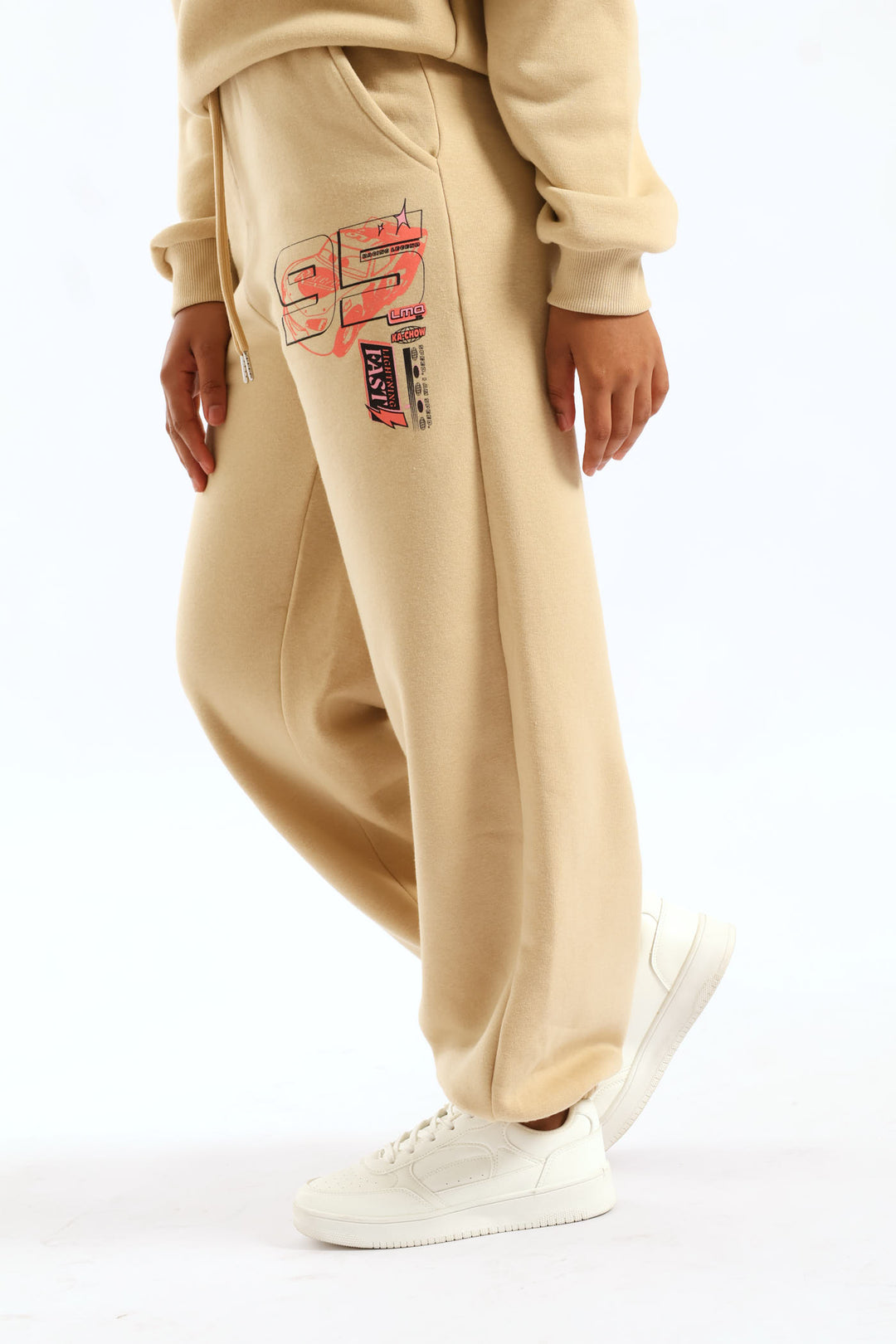 Girls Cars Graphic Baggy Joggers - Stone