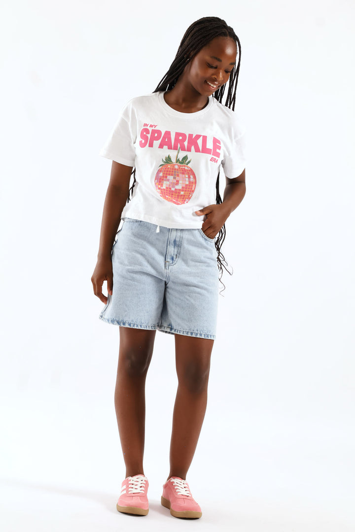 Girls Boxy Sparkle Tee - White