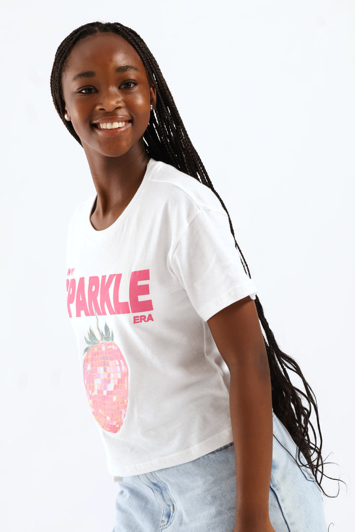 Girls Boxy Sparkle Tee - White