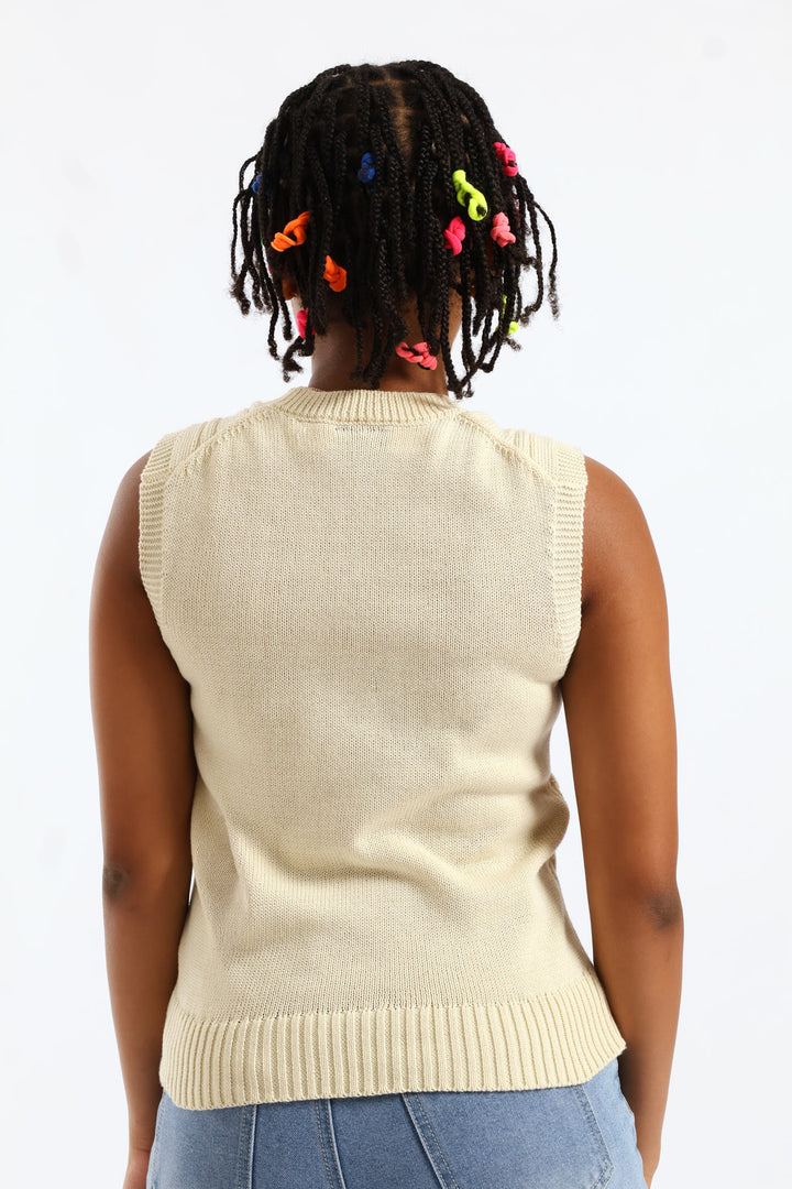 Girls Candy Heart Trim Cable Knitwear Vest - Cream