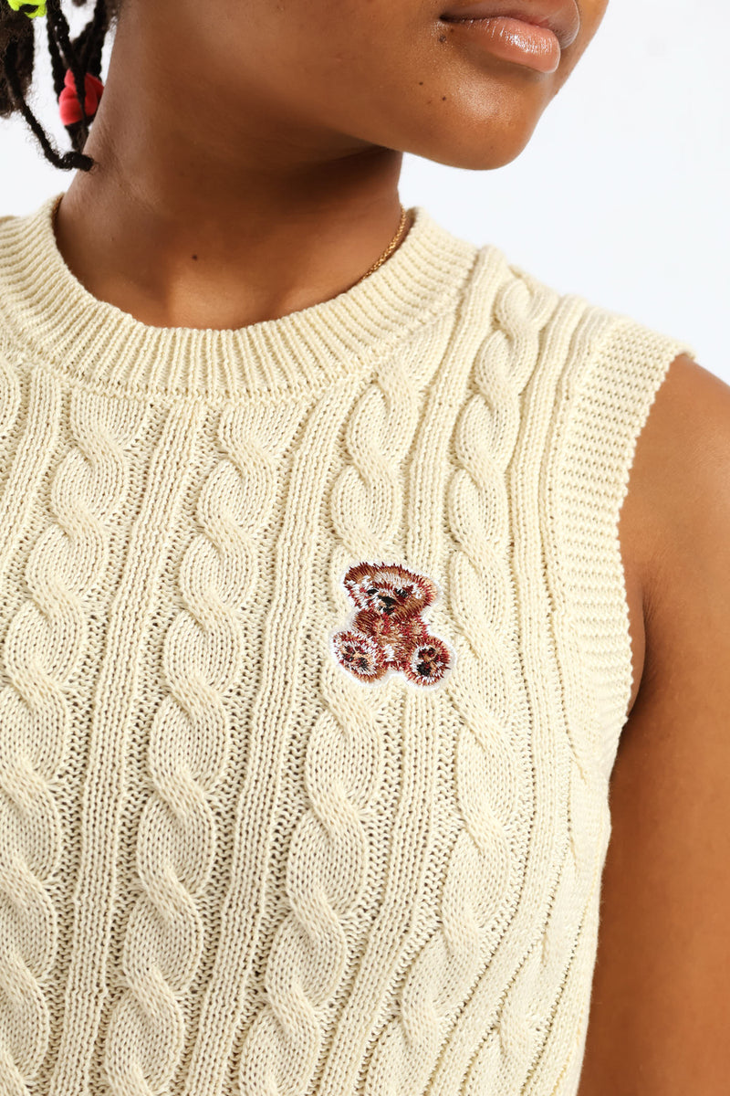 Girls Candy Heart Trim Cable Knitwear Vest - Cream